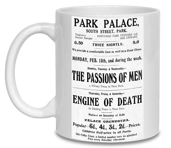 Advertisement: Park Picture Palace cinema, South Street, 1915
