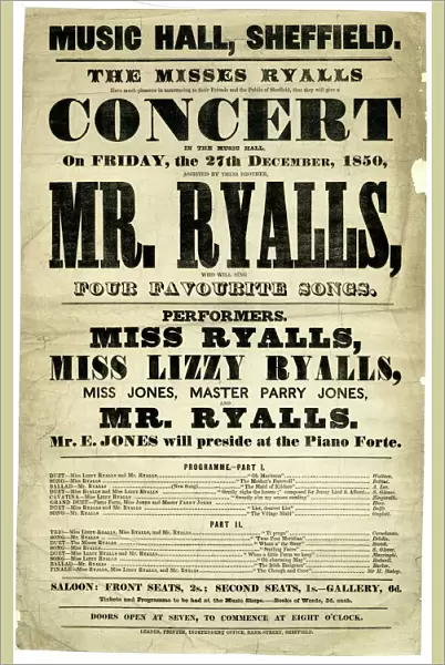 Music Hall, Sheffield, The Misses Ryalls have much pleasure in announcing to their friends and the public of Sheffield, that they will give a convert in the Music Hall