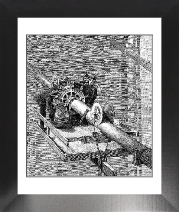 Framed Print : Wire wrapping on Brooklyn Suspension Bridge Print, 1883 Framed Print : Wire wrapping on Brooklyn Suspension Bridge Print, 1883