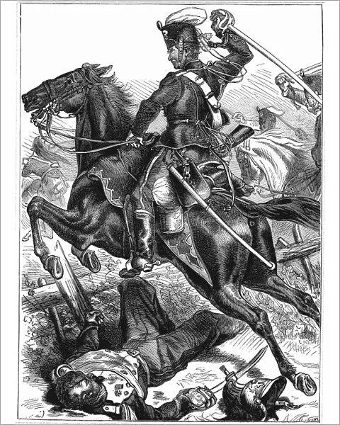 Prussian Hussar charging with sword drawn, Franco-Prussian War 1870-1871