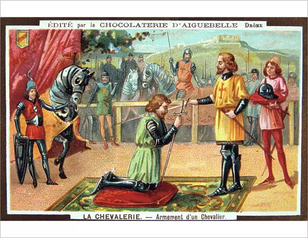The Knights - Knighting a Knight, Middle Ages. 19th Century. Colour Lithograph. Private collection