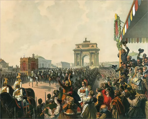 Triumphal entry of their Majesties Alexander II and Maria Alexandrovna into Moscow, 1856. Artist: Mihaly Zichy