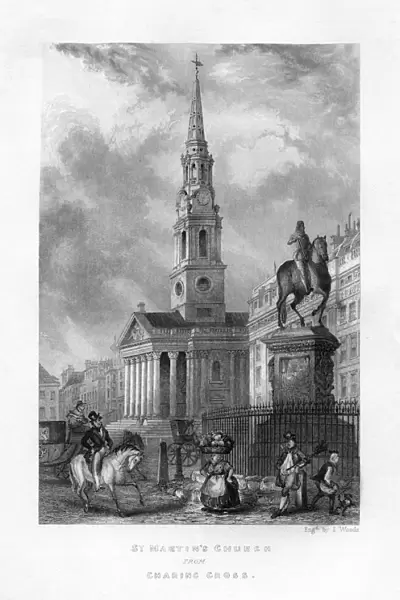 St Martins Church from Charing Cross, London, 19th century. Artist: J Woods
