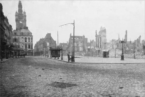 The ruins and bell tower of Douai, France, 1918