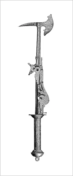 Battleaxe and pistol, 16th century, (1870)