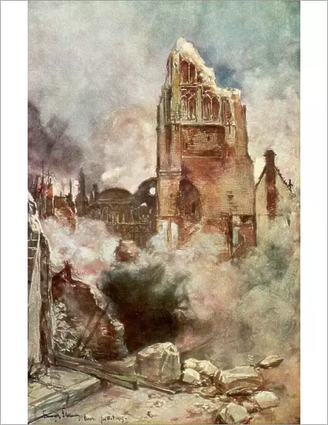 Bombardment of the Belfry, Arras, France, July 1915, (1926). Artist: Francois Flameng