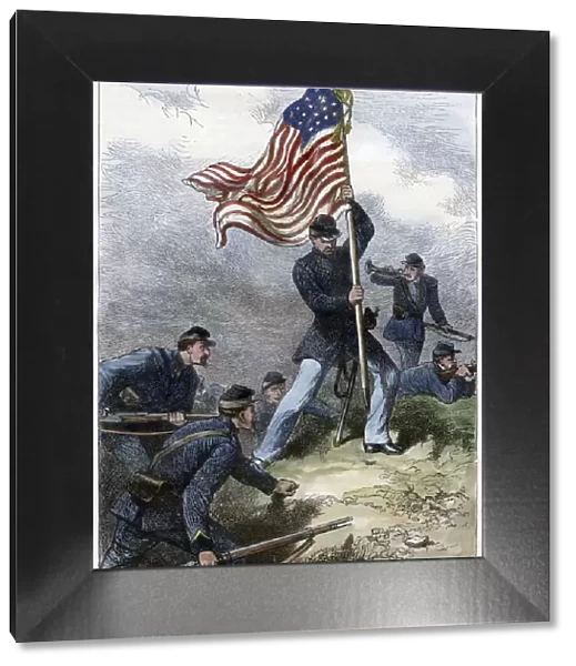 Planting the Union flag on a bastion, Siege of Vicksburg, 1863