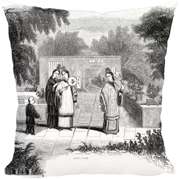 Ladies walking, garden scene of one of the wealthier classes, 1847. Artist: Armstrong