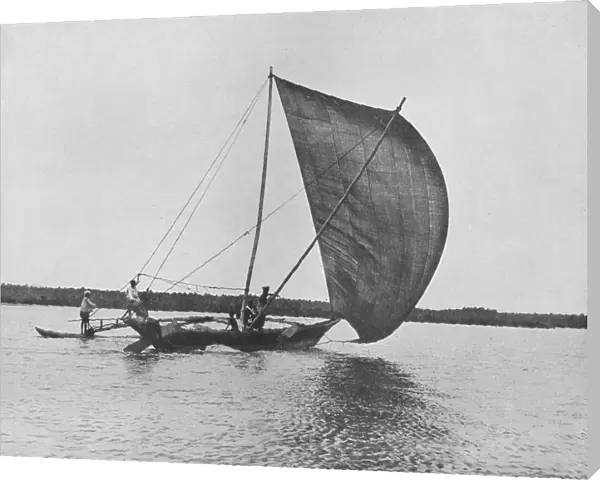 Outrigger Canoe in Full Sail on Negombo Lake, c1890, (1910). Artist: Alfred William Amandus Plate
