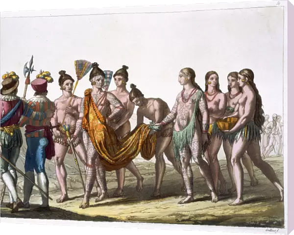 Native American widows approach their chief for permission to remarry, c1820-1839