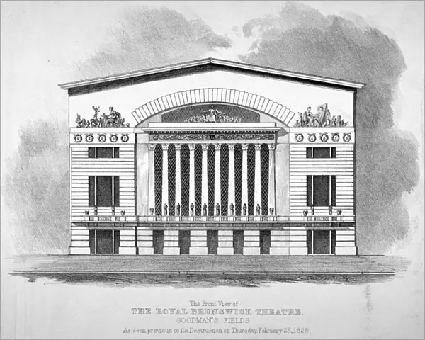 Front view of the Royal Brunswick Theatre, Goodmans Fields, Stepney, London, 1828