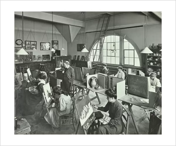 Female students painting still lifes, Hammersmith School of Arts and Crafts, London, 1910