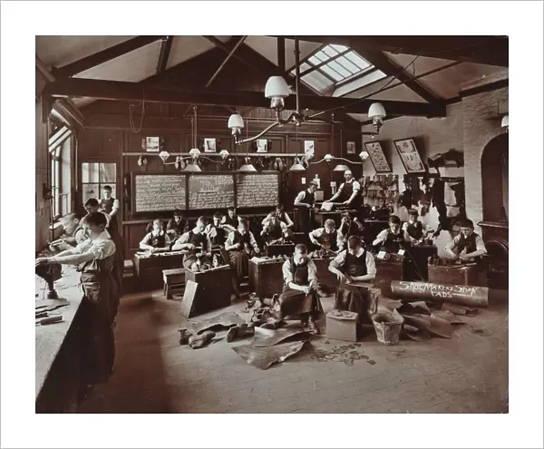 Boys making shoes at the Anerley Residential School for Elder Deaf Boys, Penge, 1908