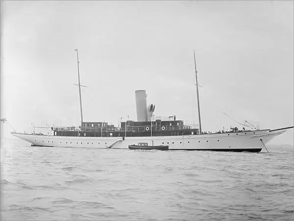 Steam yacht Miranda at anchor, 1910. Creator: Kirk & Sons of Cowes