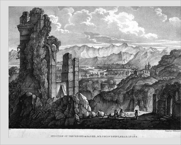 Junction of the Rhone and Saone, Roman Ruins near Lyons, c1835