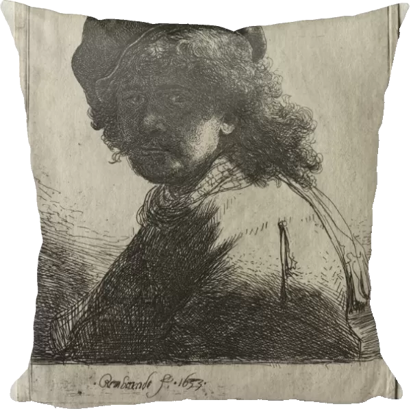 Self-Portrait in a Cap and Scarf with the Face Dark: Bust, 1633. Creator: Rembrandt van Rijn