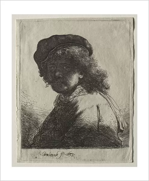 Self-Portrait in a Cap and Scarf with the Face Dark: Bust, 1633. Creator: Rembrandt van Rijn