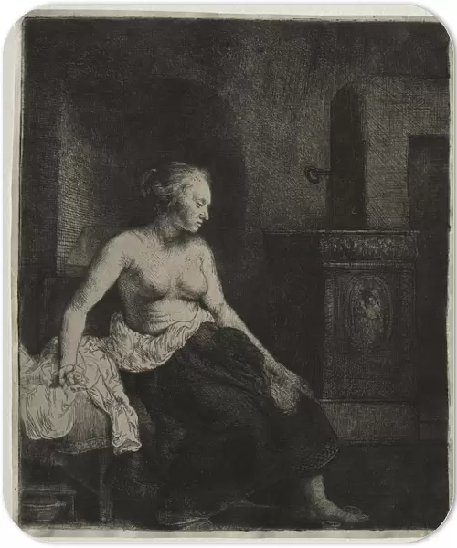 Woman Sitting Half Dressed Beside a Stove, 1658. Creator: Rembrandt van Rijn (Dutch, 1606-1669)