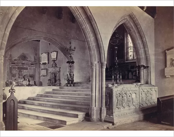Monuments and Chancel Steps, Tenby Church, 1870s. Creator: Francis Bedford
