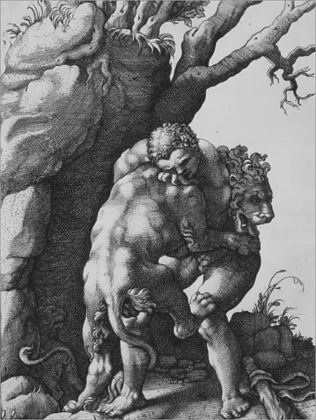 Hercules and the Nemean Lion. Creator: Adamo Scultori