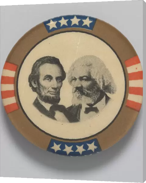 Pinback button featuring Abraham Lincoln and Frederick Douglass, 1960s. Creator: Unknown