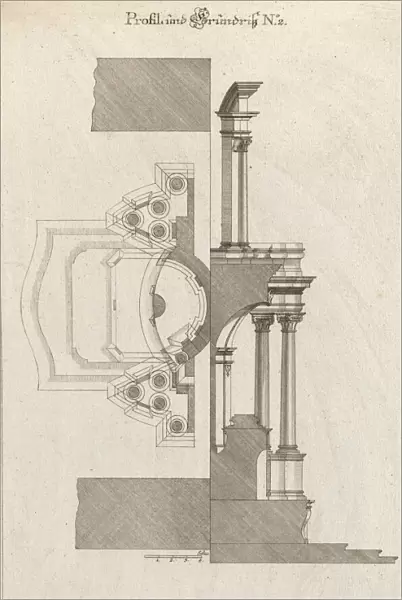 Floorplan and Side View of an Altar, Plate b (2) from Unterschiedliche Neu... Printed ca. 1750-56. Creator: Johann Michael Leüchte