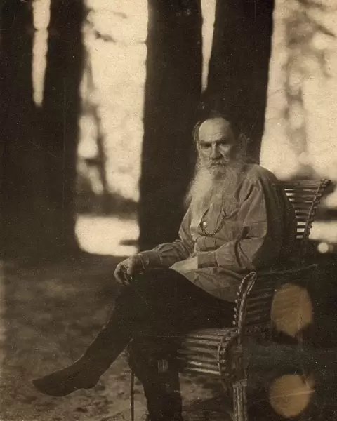 L.N. Tolstoi, in Iasnaia Poliana, 1908. Creator: Sergey Mikhaylovich Prokudin-Gorsky