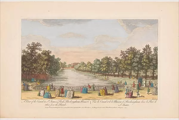 View of the canal in Saint James's Park in London, seen from the Horse Guards Parade, 1753. Creator: Stevens
