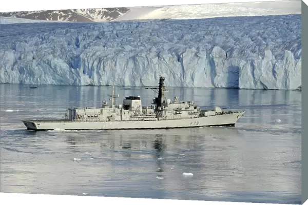 HMS Portland Sails Near Huge Glacier in South Georgia
