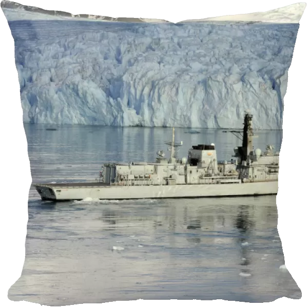 HMS Portland Sails Near Huge Glacier in South Georgia