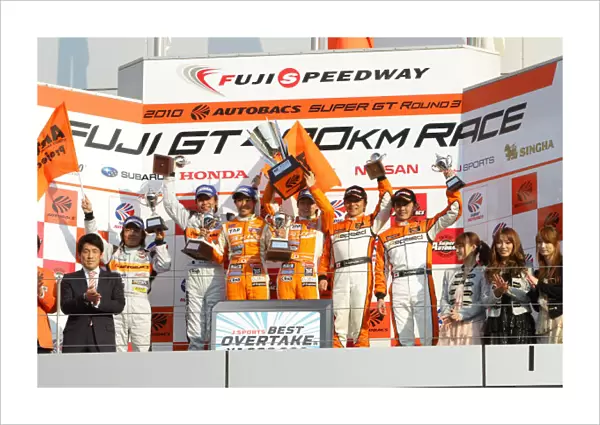 2010 SUPER GT Rd. 3 FUJI  /  GT300 Winner Takuto Iguchi & Yuji Kunimoto ( #74 COROLLA Axio apr GT ) 2nd position Morio Nitta & Shinichi Takagi ( #43 ARTA Garaiya ) 3rd position Hideshi Matsuda & Hiroki Yoshimoto ( #66 triple a Vantage GT2 ) podium