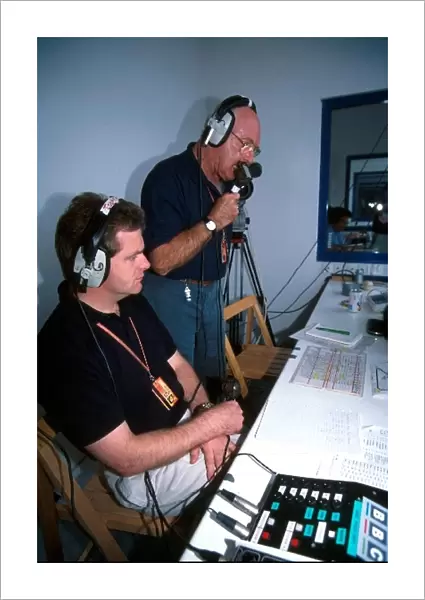 Sutton Motorsport Images Catalogue: Dr Jonathan Palmer sits back and thinks of something insightful to say whilst lead commentator Murray Walker