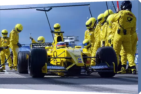 Formula One Testing: Takuma Sato Jordan Honda EJ12 makes a pit stop