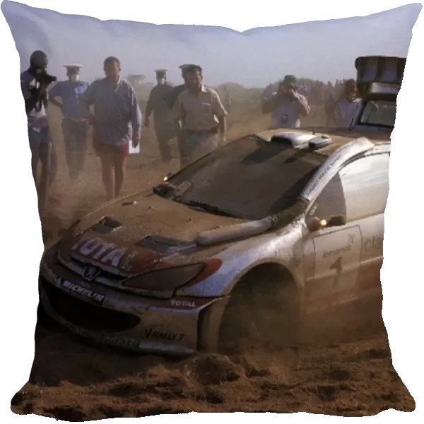 World Rally Championship: Richard Burns was forced to retire when his 3-wheeled Peugeot 206 WRC becmae stranded in deep sand metres