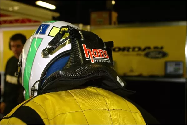Formula One Testing: Giancarlo Fisichella Jordan with the HANS device