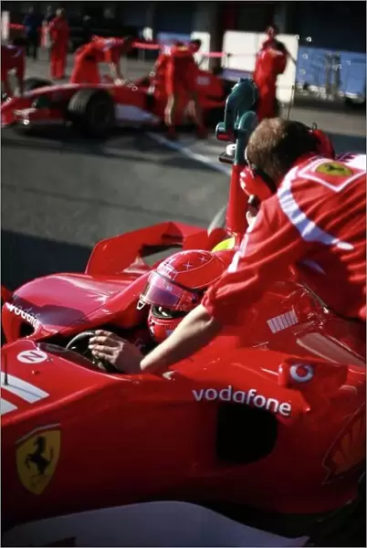 2006 Formula One Testing. Jerez, Spain. Tuesday 12th October. Michael Schumacher, Ferrari 248F1. Action. Luca Badoer, Ferrari 248F1. Action. World Copyright:Malcolm Griffiths / LAT Photographic ref: Digital Image