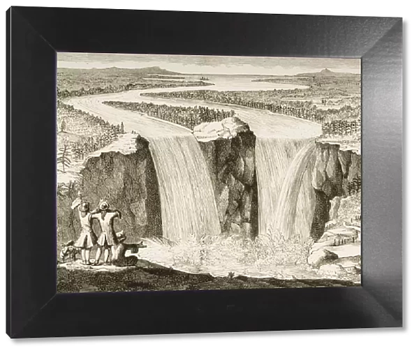 Copy Of Father Hennepins 1677 Sketch Of Niagara Falls Redrawn In 1870S. From American Pictures Drawn With Pen And Pencil By Rev Samuel Manning Circa 1880