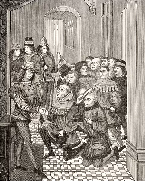 Deputies Of The Ghent Burghers Beg Pardon From Louis Ii For Their Revolt Against Him In 1397. Based On Miniature From A Book By Froissart