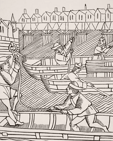 Toll Under The Bridges Of Paris. 19Th Century Reproduction Of Woodcut In Ordonnances De La Prevoste Des Marchands De Paris Dated 1500