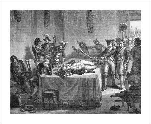 Robespierre Wounded, 27 July 1794. Maximilien Robespierre, 1758-1794. Jacobin Leader During French Revolution. Engraved By Blanpain After H. Renaud. From Histoire De La Revolution Francaise By Louis Blanc