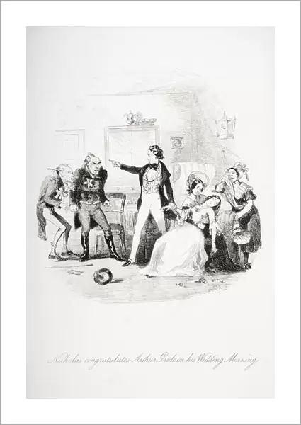Nicholas Congratulates Arthur Gride On His Wedding Morning. Illustration From The Charles Dickens Novel Nicholas Nickleby By H. K. Browne Known As Phiz