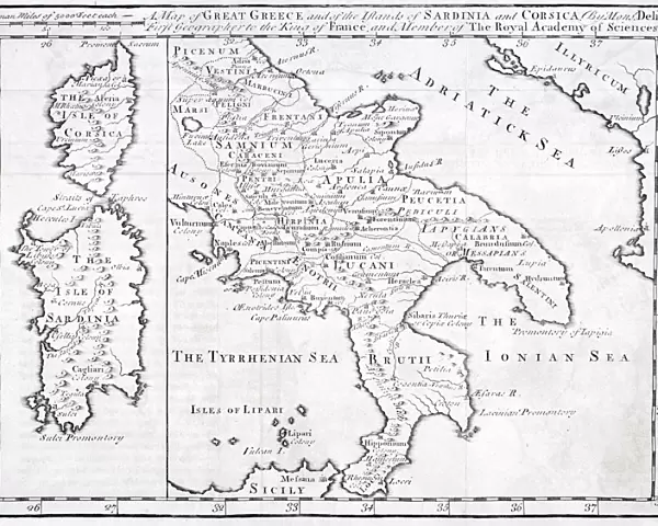19Th Century Map Of Great Greece And Of The Islands Of Sardina And Corsica By Guillaume Delisle 1675 To 1726