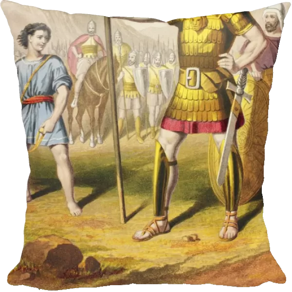 David Confronts Goliath. From The Holy Bible Published By William Collins, Sons, & Company In 1869. Chromolithograph By J. M. Kronheim & Co