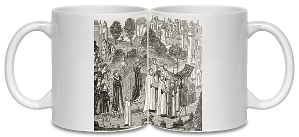Count Renier Bearing The Body Of Saint Veronica To St. Waudru Church In Mons. After A 15Th Century Miniature. From Military And Religious Life In The Middle Ages By Paul Lacroix Published London Circa 1880