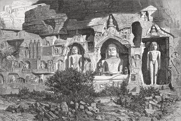 Jain Sculptures At The Gwalior Fort, Madhya Pradesh, India In The 19Th Century. From El Mundo En La Mano, Published 1878