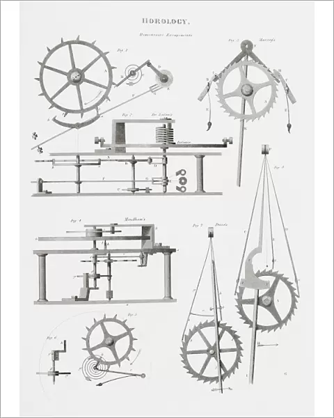 Four Different Remontoire Escapement Systems By Four Different Clock Makers Identified In The Picture. De Lafon, Massey, Mendham, Prior. From The Cyclopaedia Or Universal Dictionary Of Arts, Sciences And Literature By Abraham Rees, Published London 1820