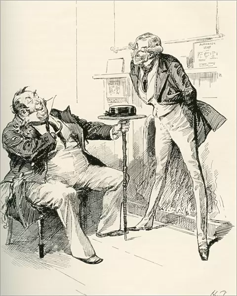 Captain Cuttle And Mr. Carker. 'what Do You Think Now, Captain Cuttle, 'Returned Carker, Gathering Up His Skirts And Settling Himself. 'You Are A Practical Man;What Do You Think?'. Illustration By Harry Furniss For The Charles Dickens Novel Dombey And Son, From The Testimonial Edition, Published 1910