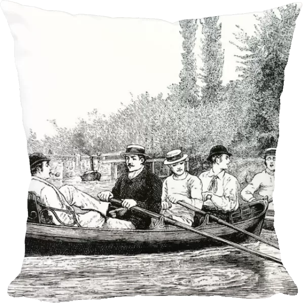 Illustration depicting Oxford University students rowing on the Iffley River, 19th century