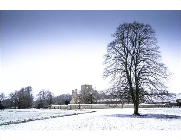 The Hospital of St Cross and Almshouse of Noble Poverty in winter, Winchester, Hampshire, England