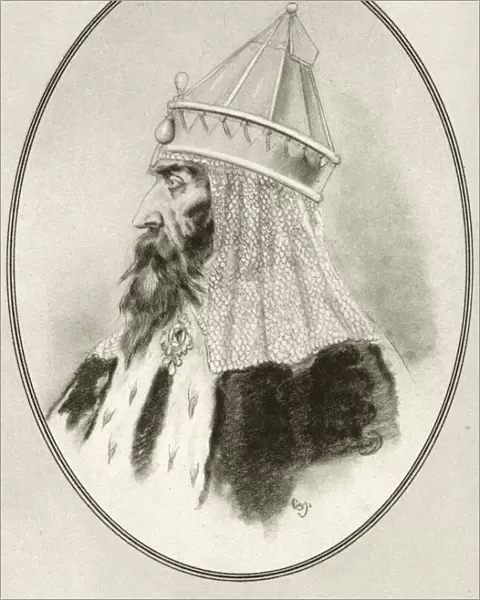 Ivan IV Vasilyevich, 1530 - 1584, aka Ivan the Terrible or Ivan the Fearsome. Grand Prince of Moscow from 1533 to 1547, then Tsar of All Rus until his death in 1584. Illustration by Gordon Ross, American artist and illustrator (1873-1946), from Living Biographies of Famous Rulers
